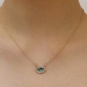 14K Gold Filled Emerald Green Evil Eye Pendant Necklace